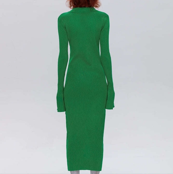 𝅺Vibrant green Shell Sleeve Ribbed Buttons Down Maxi Dress - Picture 2 of 13